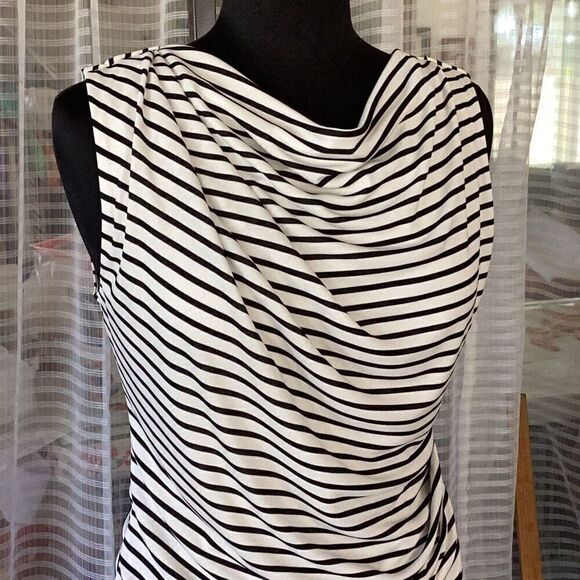 Robert Rodriguez Lydia Striped Cowl Neck Sheath Dress Women’s Medium Black/Cream - Picture 4 of 6